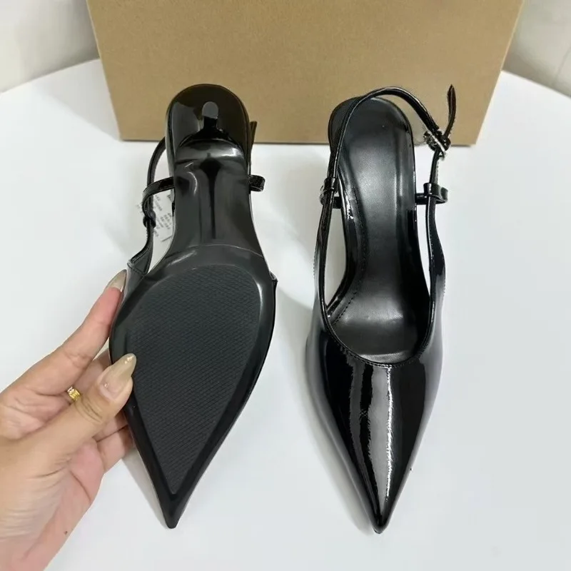 Women Slingback High Heels Patent Leather Pointed Toe Stiletto Pumps Elegant Burgundy Shoes for Office Party Wedding Date Night
