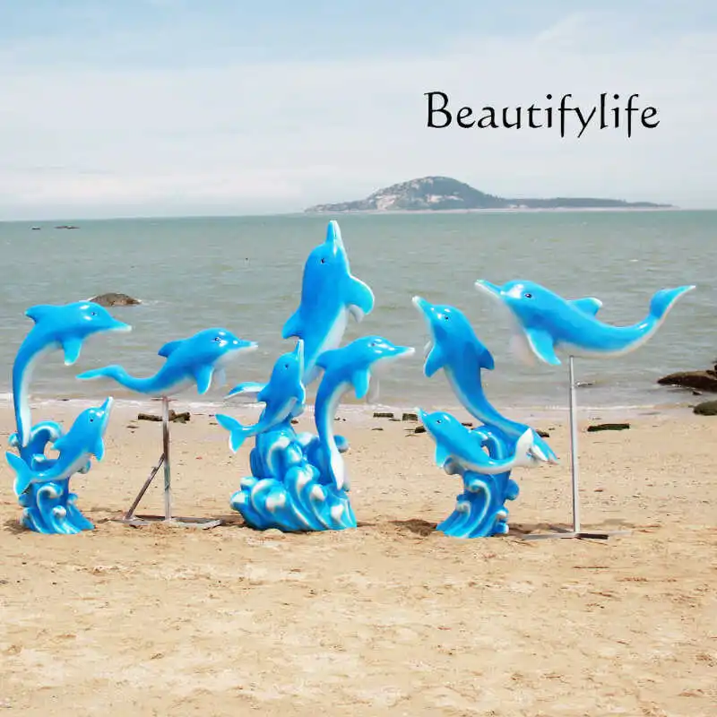 Simulation Dolphin Outdoor Garden Landscape Piece FRP Marine Animal Ornament Shopping Mall Meichen Decoration