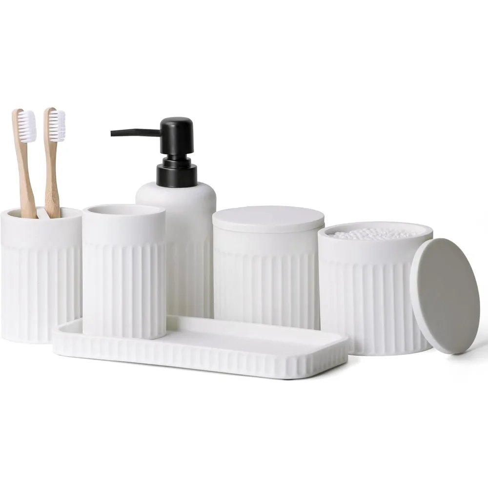 

Bathroom Accessory Set - 6 Pieces Bathroom Accessories Set Complete with Soap Dispenser, Toothbrush Holders, Tumbler, Vanity
