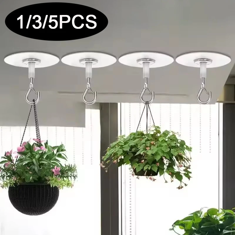 1/3/5PCS Self Adhesive Ceiling Hooks Heavy Duty Windproof Screw Hooks for Outdoor Garden Planter Flower Pot Hanging Bracket