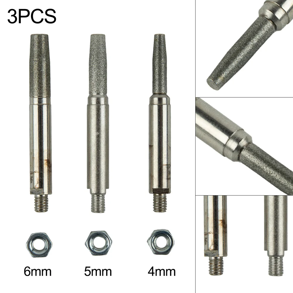 3Pcs Grinding Head 4/5/6mm Diamond Coated Grinding Head Chainsaw Teeth Sharpener Grinding Head Hand Chain Grinder Grinding Tools