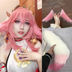 Yae Miko Ears Headpiece Headwear Tail Cosplay Girl Lolita Anime Fox Cat Ear Headband Halloween Party Costumes Accessories