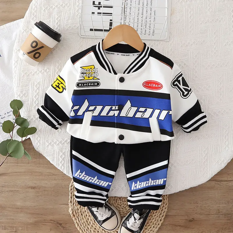 Boy Outwear Suit Children Kids Cotton Patchwork Casual Boys Biker Jacket Pants 2pcs/sets Infant Suits Clothes 0-5 Years