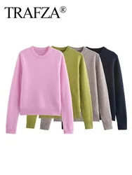 TRAFZA 2024 Female Elegant Solid O-Neck Long Sleeves Sweater Pullovers Women's Casual Versatile Sweatshirt Street Autumn New