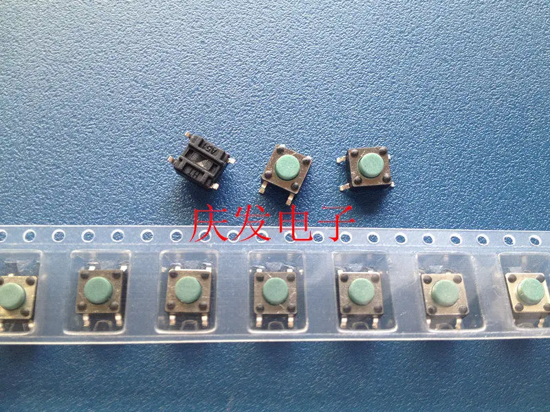 200pcs/Touch switch 6 * 6 * 5MM SMT 4-pin 4-pin 4-pin key switch 6X6X5H with green handle on tape tray