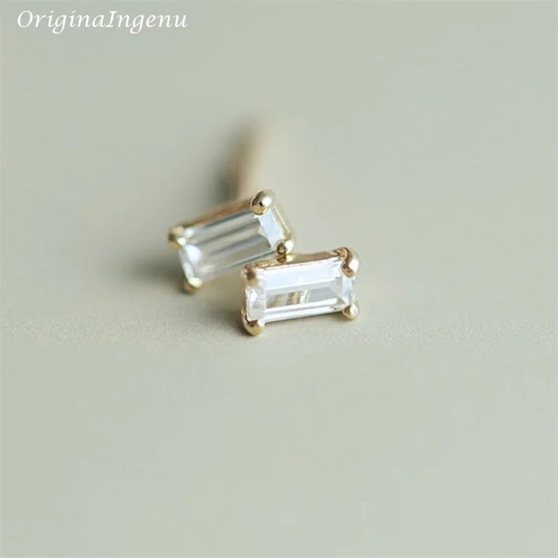 Solid 9K Gold Zircon Diamond Stud Earrings Dainty Zircon Stud Earrings 9k Gold Jewelry Minimalist Tarnish Resistan Fine Jewelry