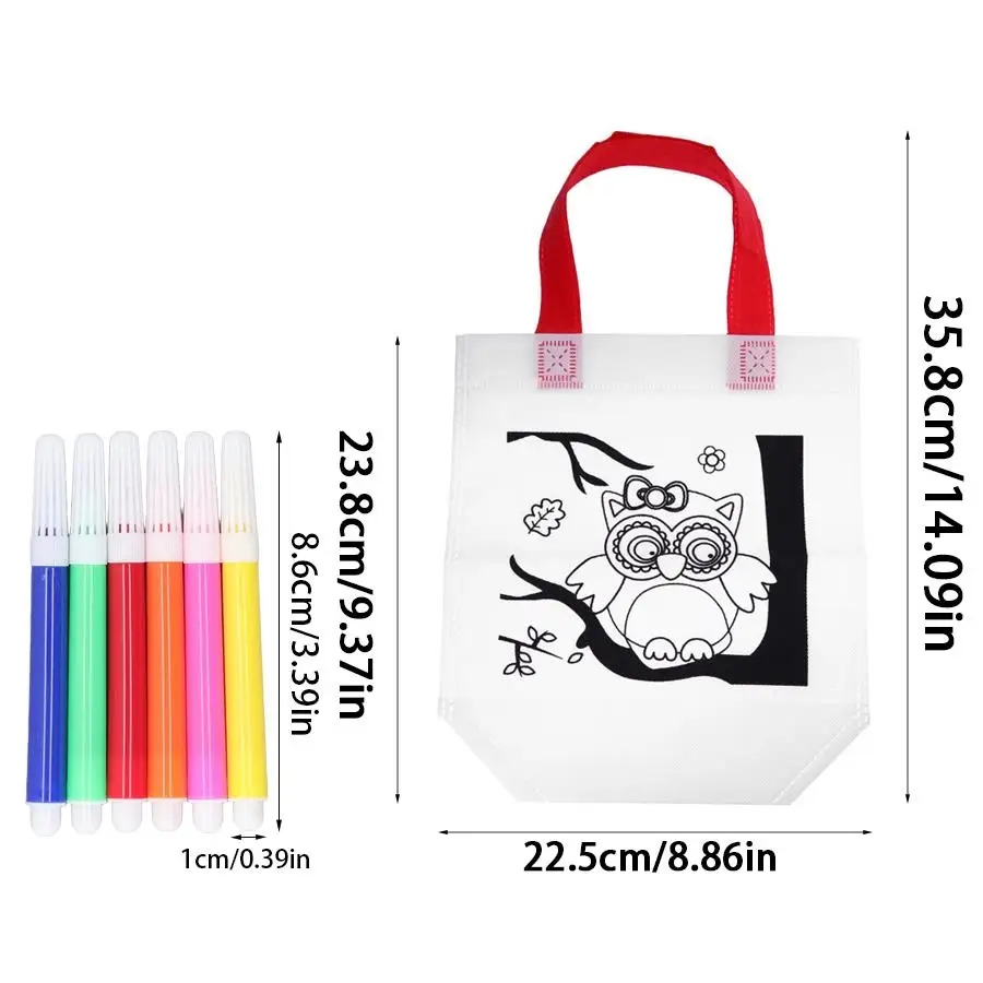 4/10pcs DIY Non-woven Tote Bag & Mini Pen, Blank Painting Handbag, Handicraft Bag for Hand Drawing and Art Creation Projects XJM