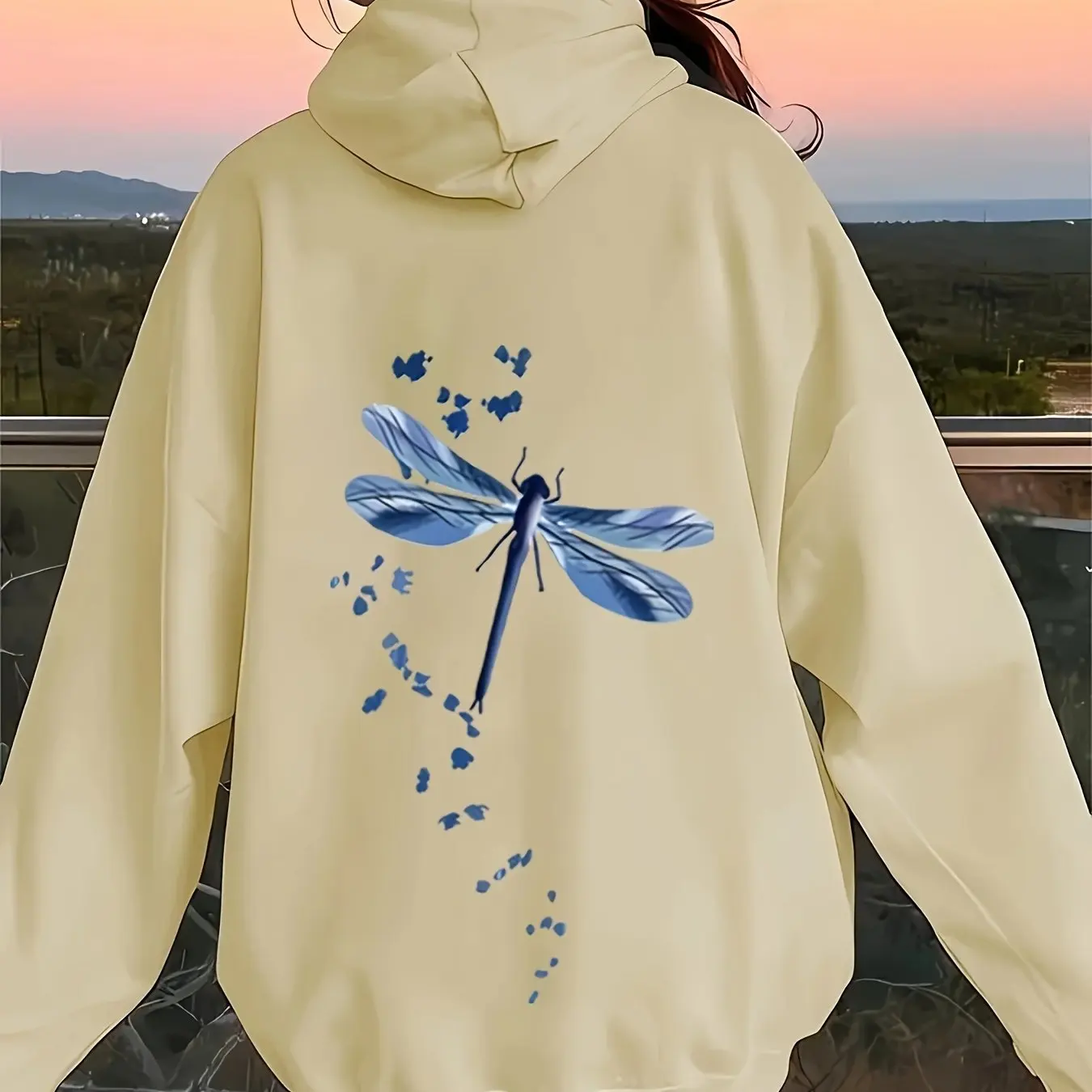 

Autumn Winter Women's New Hoodie Fashionable and Casual 3D Dragonfly Printed Hoodie Top Casual with Velvet Coat