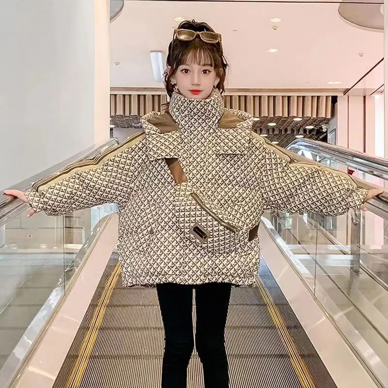 Winter Neue Teen Mädchen Jacke Grid Print Dicke Warme Mit Kapuze Zipper Parker Mantel Für 5-14 Jahre Mädchen Baumwolle unten Mode Schneeanzug