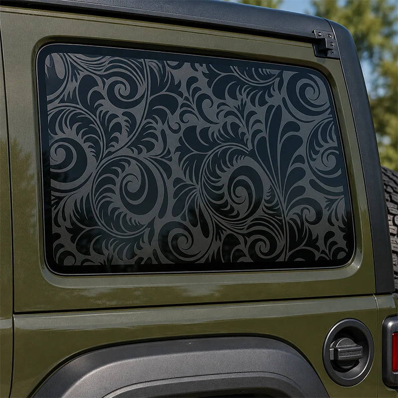 Vintage Scroll Floral Pattern Car Sticker Universal Triangular Window Decor Waterproof PVC Vinyl Decal Auto Exterior Accessories