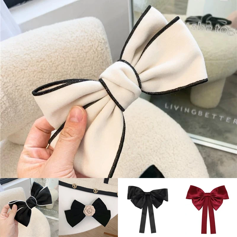 Simple Solid Color Streamer Hair Bows Clips Top Head Bowknot Casual Hairpin Elegant Korean Ribbon Grips Ponytail Clip Headwear