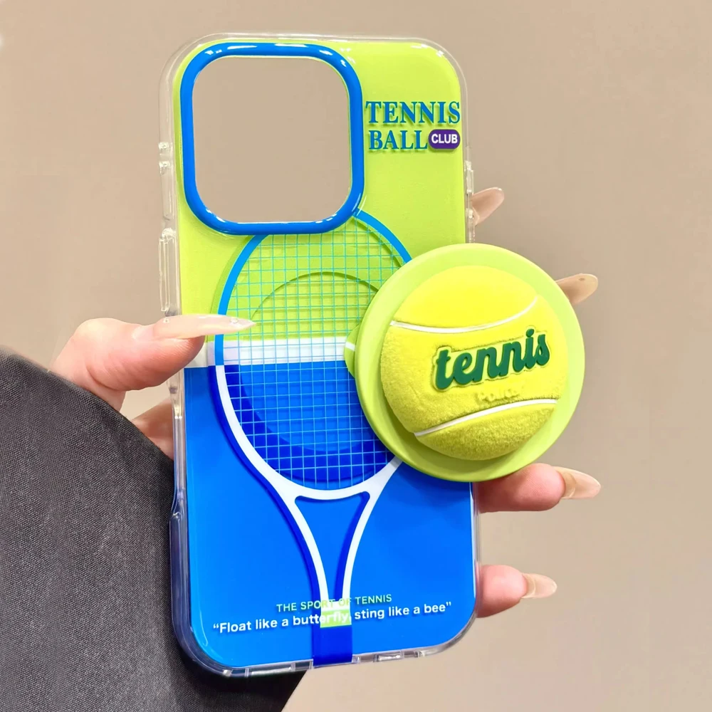 

3D Tennis Ball Sport Magnetic Grip Tok Stand Holder Phone Case for IPhone 16 14 15 Pro Max Cute Shockproof Magsafe Back Cover