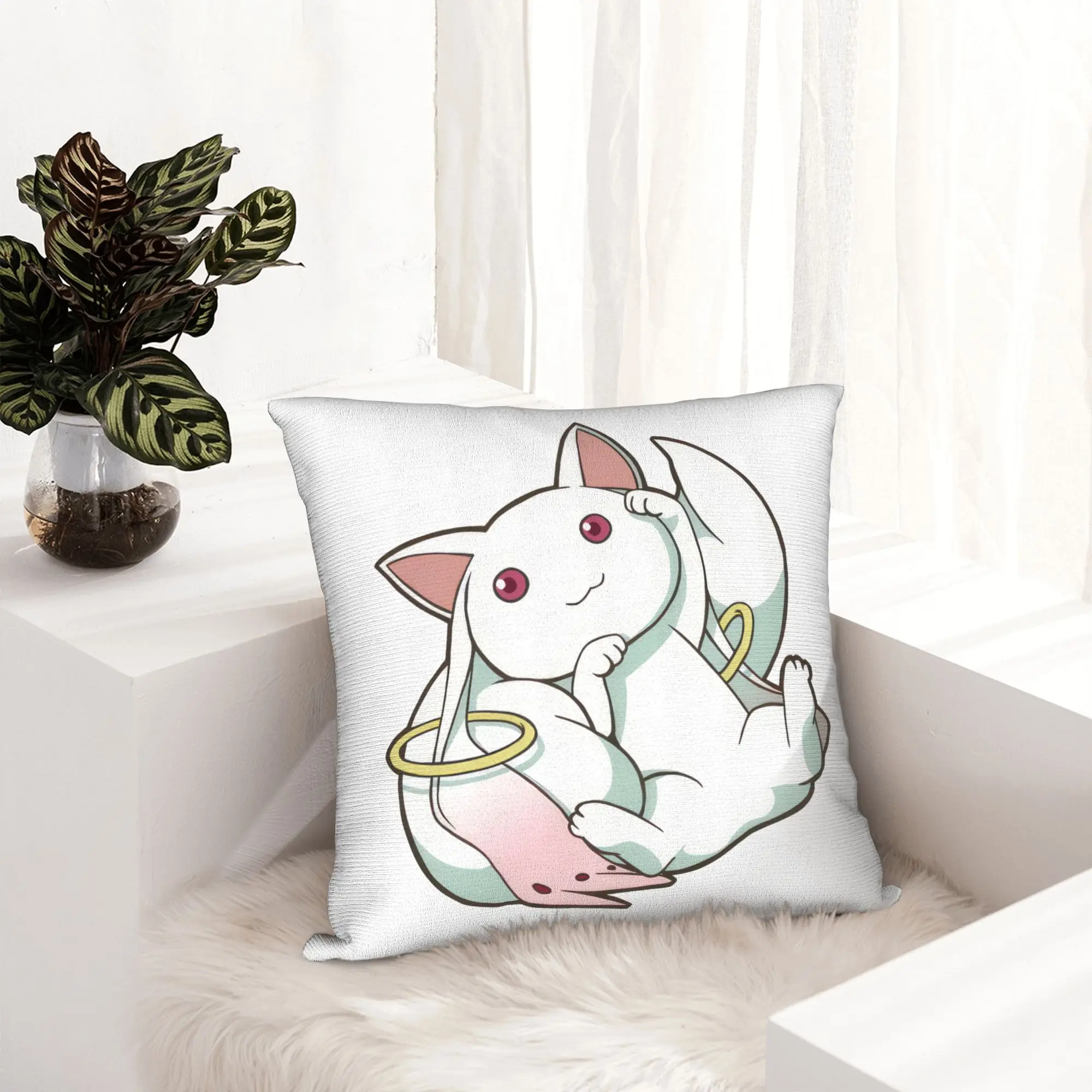 Cartoon Cute Kyuubey Face Pillowcase Printing Cushion Cover Decorations Puella Magi Madoka Magica Anime Throw Pillow Case Cover
