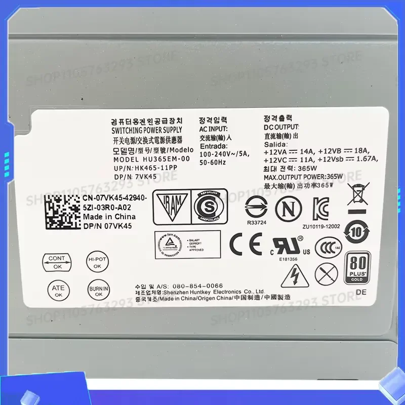 For 3020 9020 7020 3620 Power Supply 365W PSU D365EM-00 HU365EM-00 DPS-365CB A HK465-11PP 07VK45 0T1M43 8Pin+6Pin+4Pin
