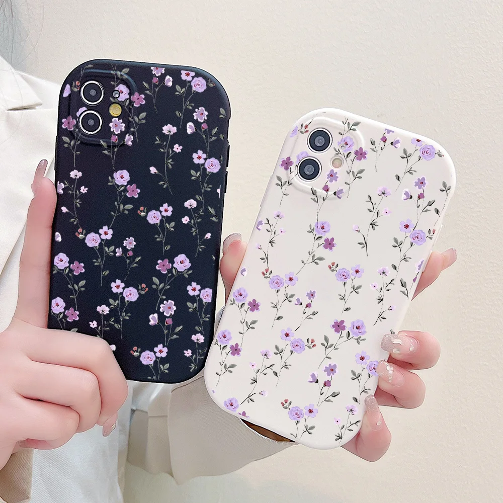 Fashion Cute Flowers Oval Frame Phone Case For iPhone 11 12 13 14 15 Pro Max XR X XS SE 2022 SE2020 7 8 6 6S 15 Plus Cases Cover