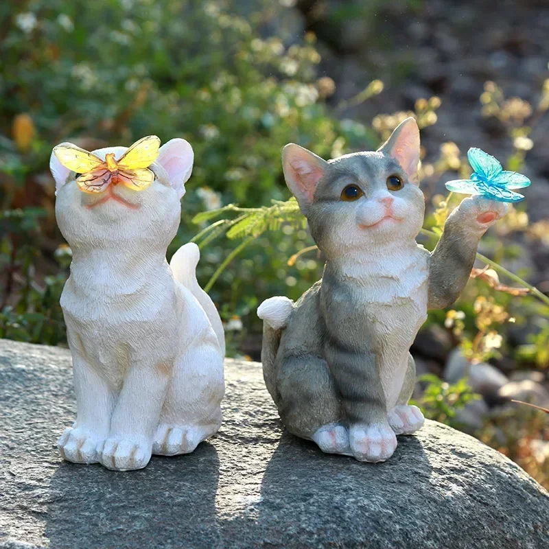 Resin Outdoor Yard Lovely Cat Solar Garden Ornaments Garden Handicraft Home Gallery Decoration Accessories Kid's Gift