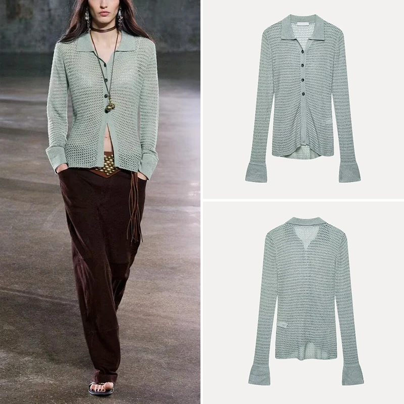 

Spring 2025 Women's Ne Knitted Sweater Patchwork Design Street Sle Long Sve round Ne Polyester Fiber Color