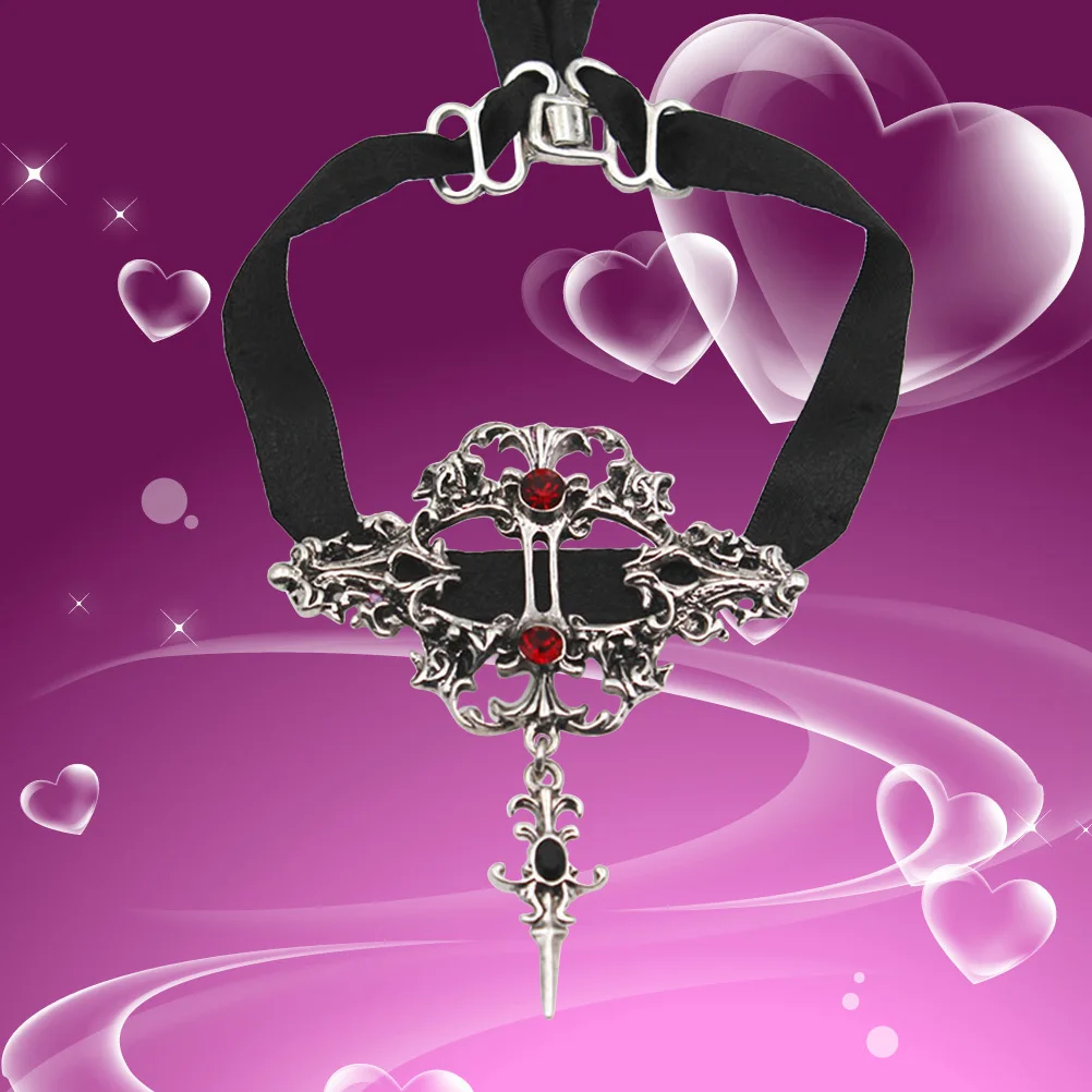 

Punk Pendant Necklace Necklaces Women European and American Ribbon Cross Choker Woman