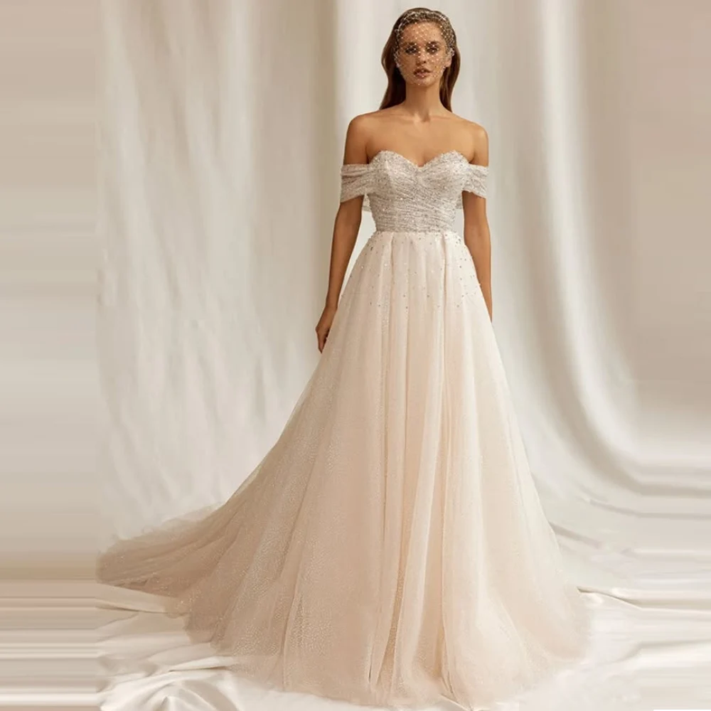 

Off The Shoulder Women Bride Gowns Elegant Lace Printing A-Line Wedding Dresses Formal Party Vestidos De Novias 2025 Customized