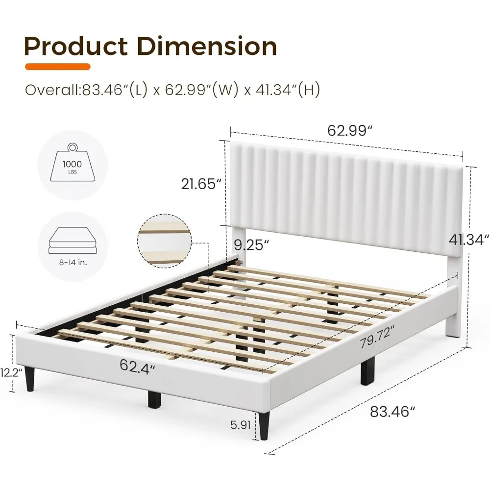 إطار سرير بمنصة كوين مغطاة بالمخمل مع لوح رأسي ودعم شرائح خشبية وأساس مرتبة صامتة