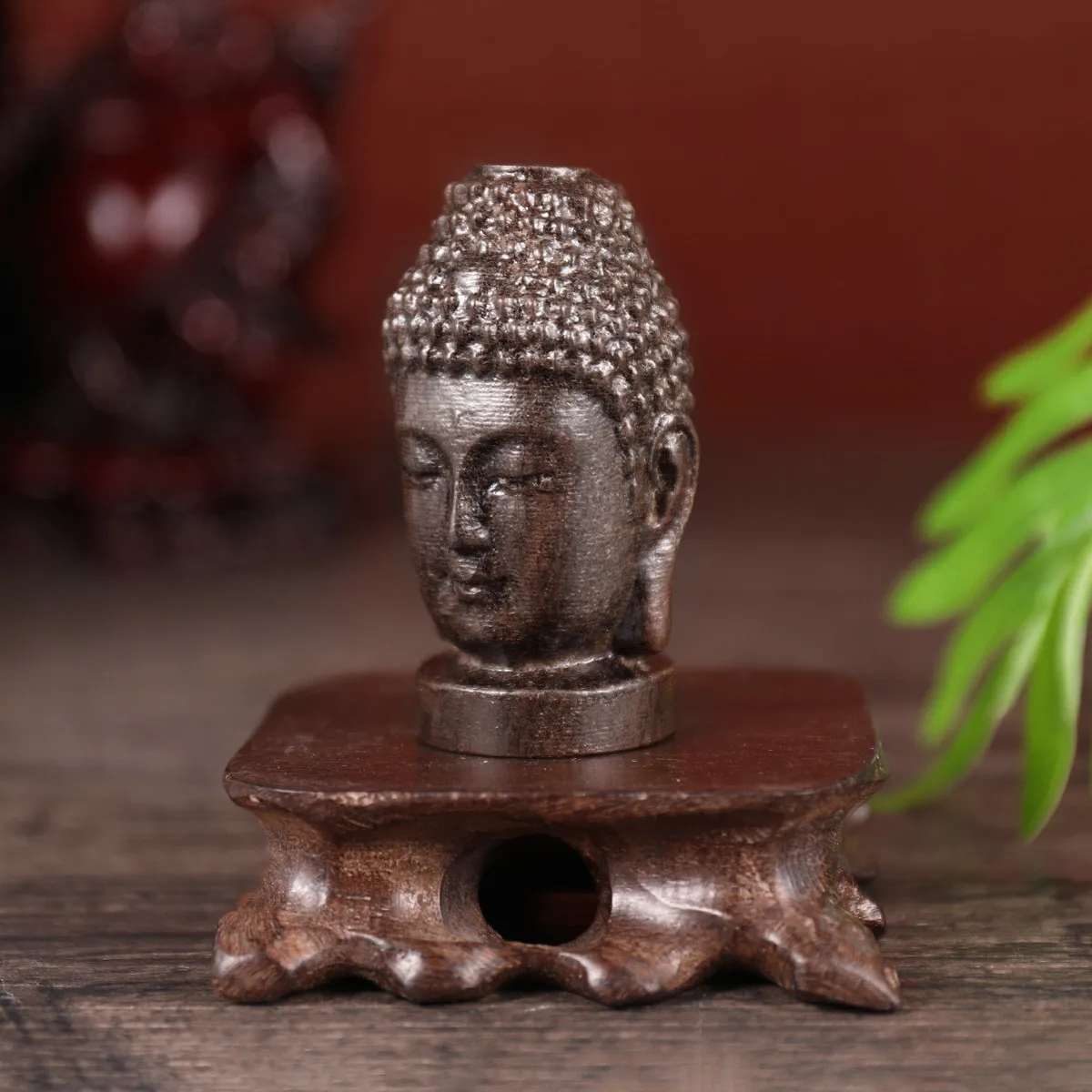 Premium Rosewood Sakyamuni Buddha Head Carving for Feng Shui Home Decor Bookshelf Mantel Desktop Meditation Space Wooden