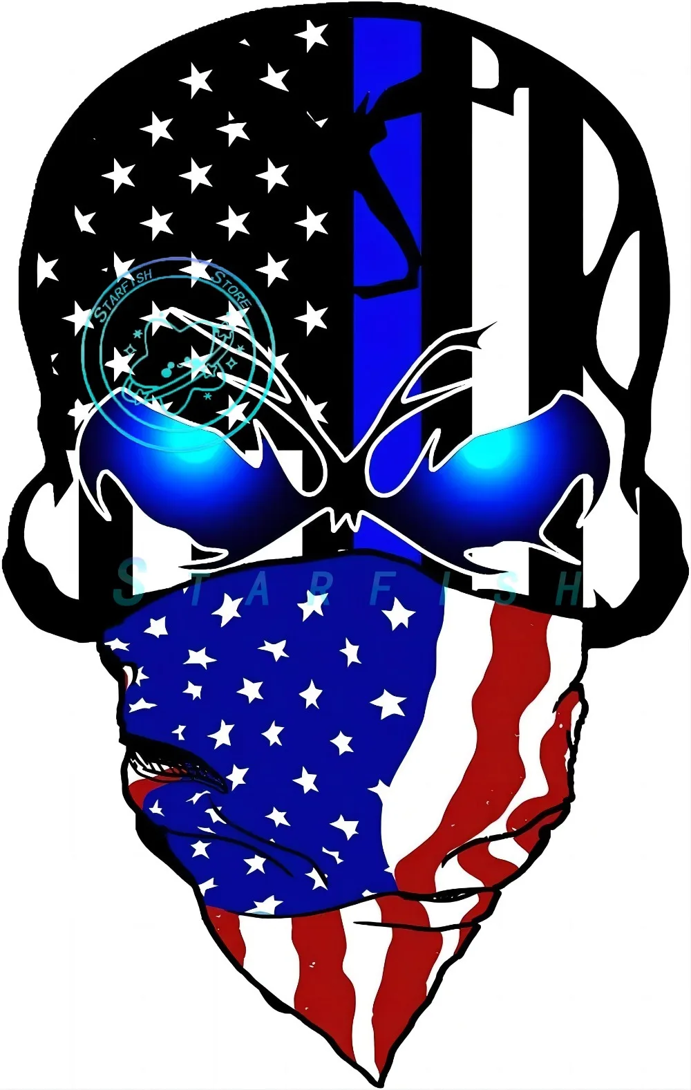 Car Decals Skull US Flag with Thin Blue Line, Honoring Police Law Enforcement Vinyl Stickers Women Men Motorcycle Laptop Decals