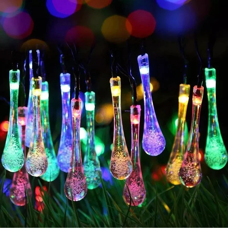 Solar Lâmpada LED Outdoor Água Drops String Lights 6/5/2m 30/20/10 LEDs Fada do feriado Festa de Natal Garland Jardim impermeável.