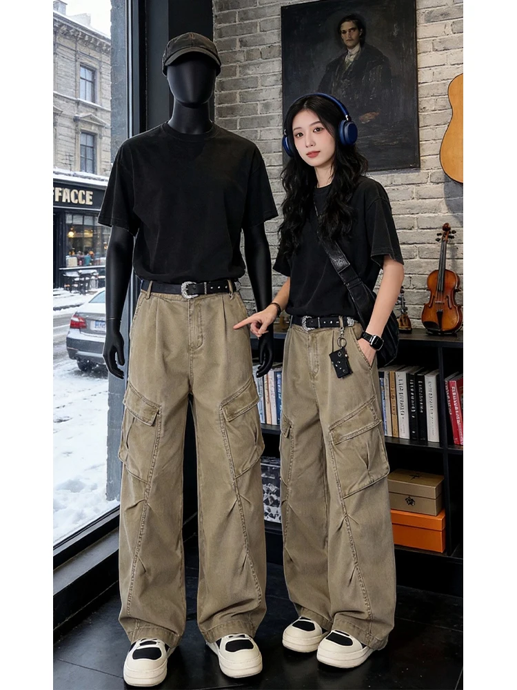 

Khaki American Sle Logging Work Pants Men's Spring Trendy Brand Haome Multi-ket Loose Casual Straight Leg Pants