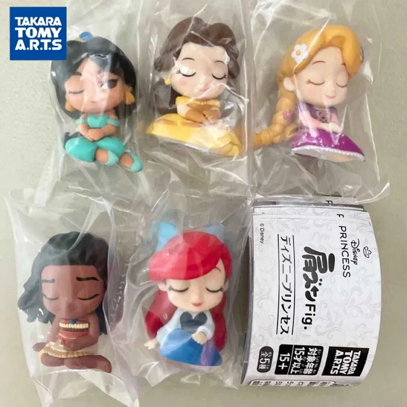 Takara Tomy Disney Princess Gashapon Sitting Figure Ariel Belle Rapunzel Moana Jasmine Collectible Decor Fan Gift Toy