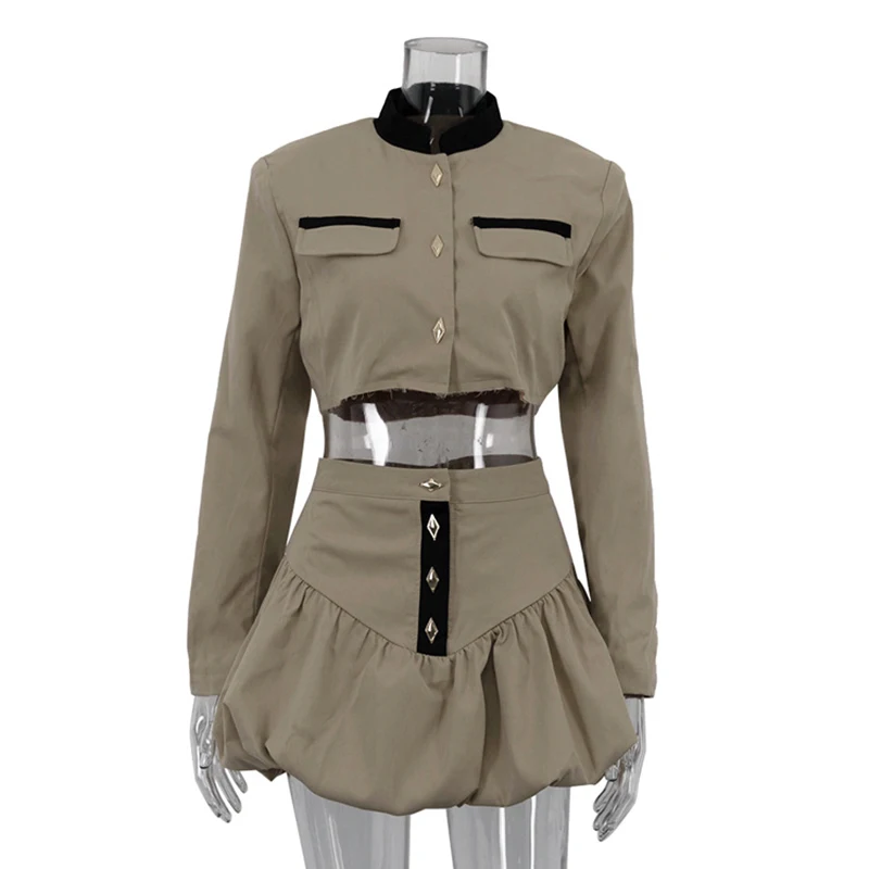 Spring Autumn Popular Streetwear Sexy Slim Outfits Elegant Women 2 Piece Set Button Up Crop Jackets Mini Skirts Two Piece Set