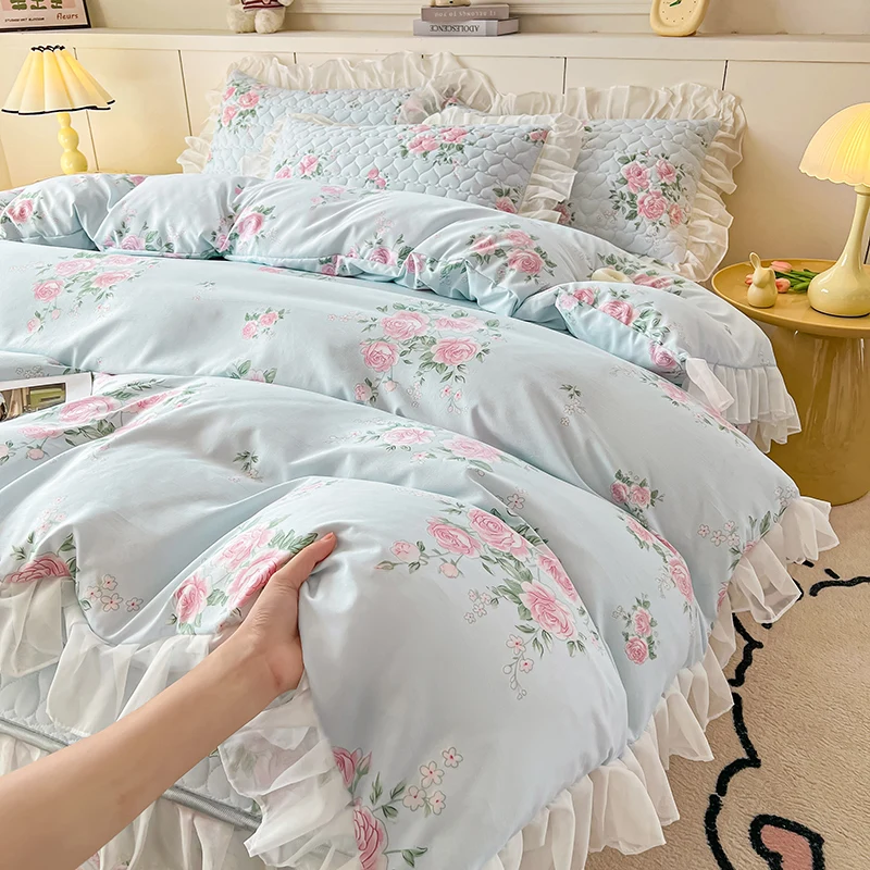 Bonenjoy Duvet Cover Lace Style Quilt Cover Floral Bedding Comforter Cover Soft Blanket Covers 이불커버 (Pillowcase Need Order)