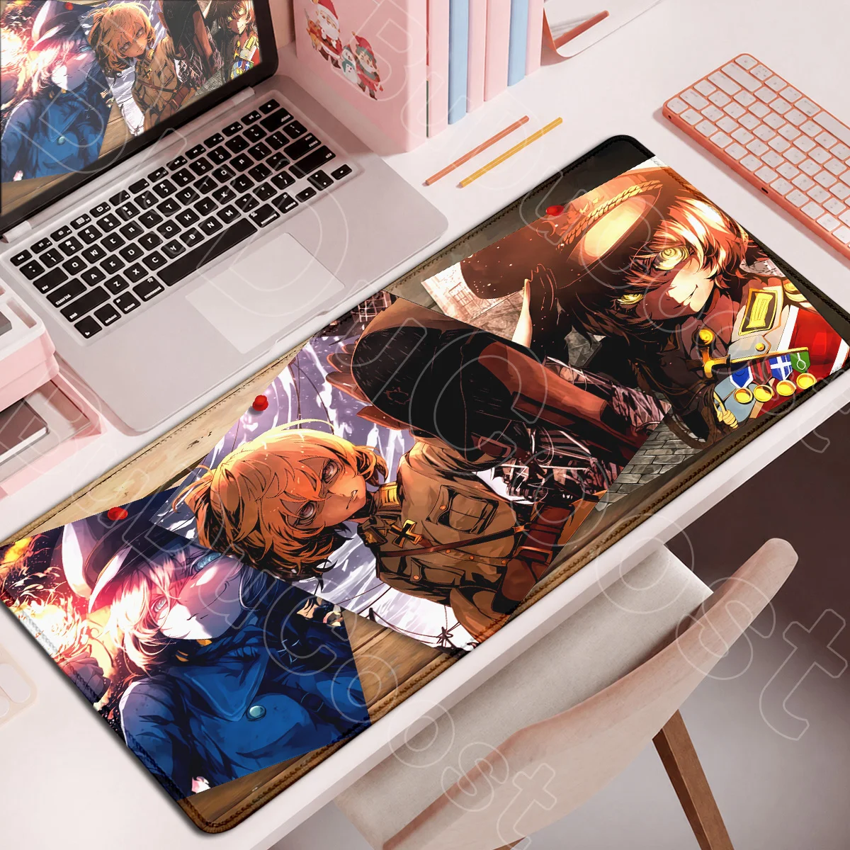 Hot Anime Mouse Pad XXL E-sport Gamer Keyboard Mat Computer Saga of Tanya the Evil Rubber Desktop Carpet Office Locking Edge Rug