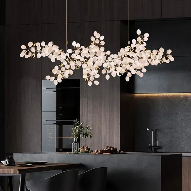 Postmodern Luxury White Glass Chandeliers Living Room Bedroom Dining Table Decoration Lamps Long Grape String Hanging Led Lights