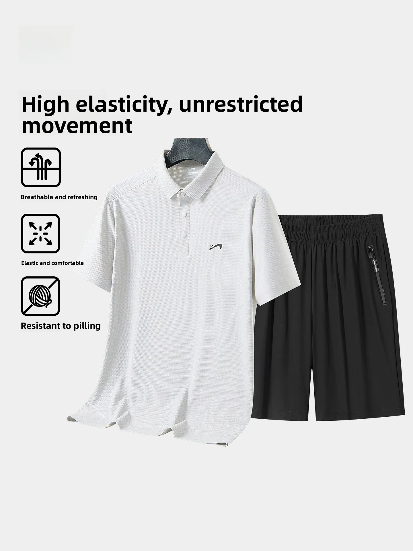 

Мужской летний комплект Gu Ren Ni Ice Silk: футболка и шорты из быстросохнущей полиэстеровой ткани для спорта и повседневной носки, коллекция 2026