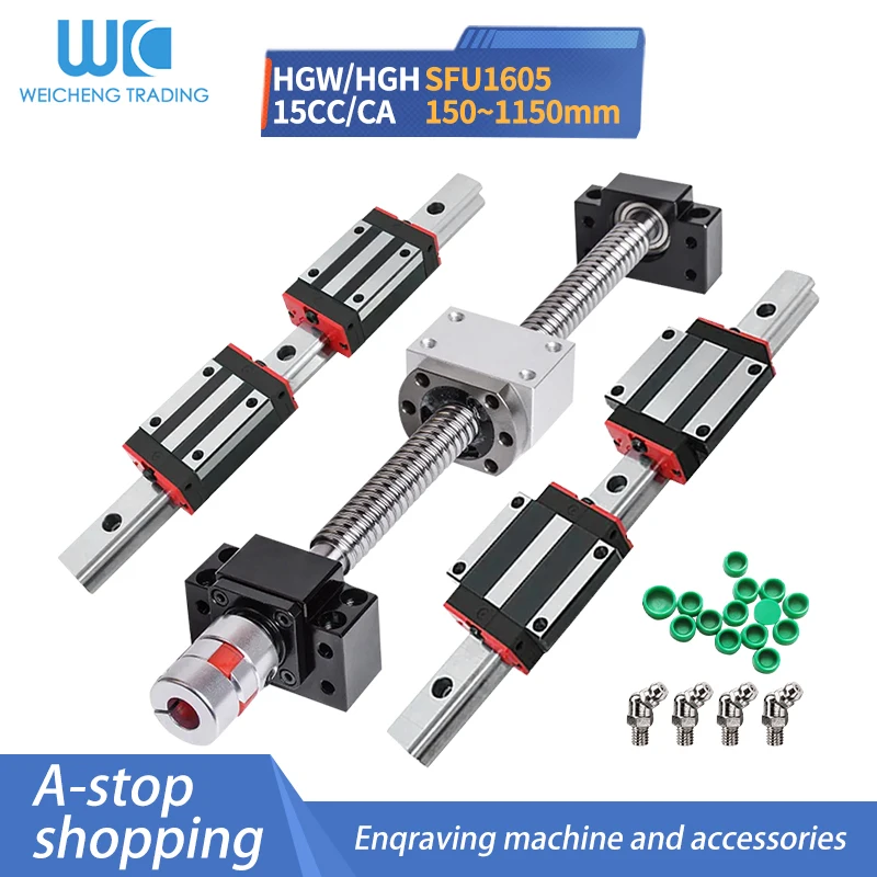 Linear Guide Rails HGR15+Block HGH15CA/HGW15CC+BallScrews SFU1605 +Nut Housing DSG16H+End Support BKBF12+Couplers for CNC PARTS