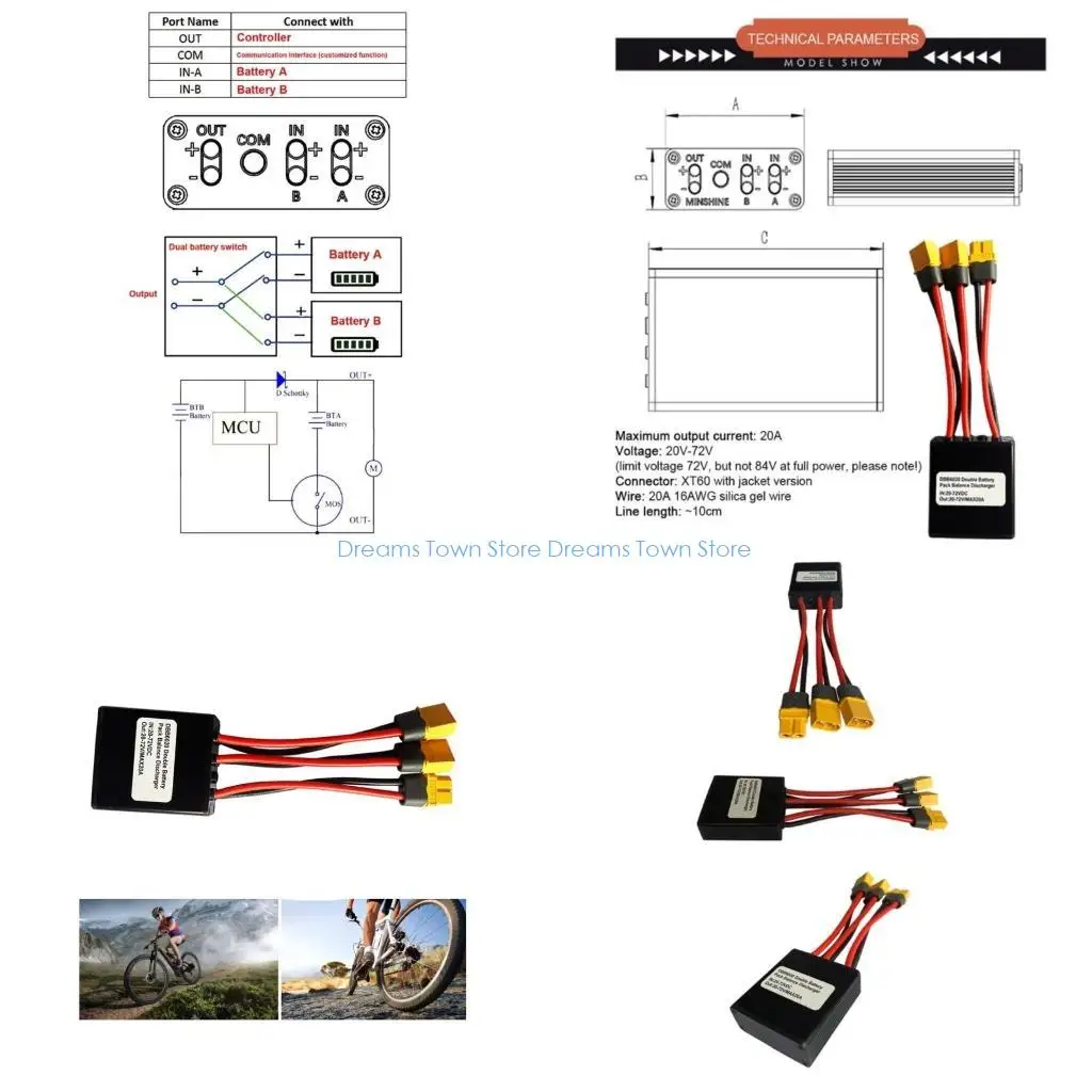 

Параллельный модуль с двумя батареями HX6A, 20–72 В, 20 А, улучшает управление питанием электровелосипеда
