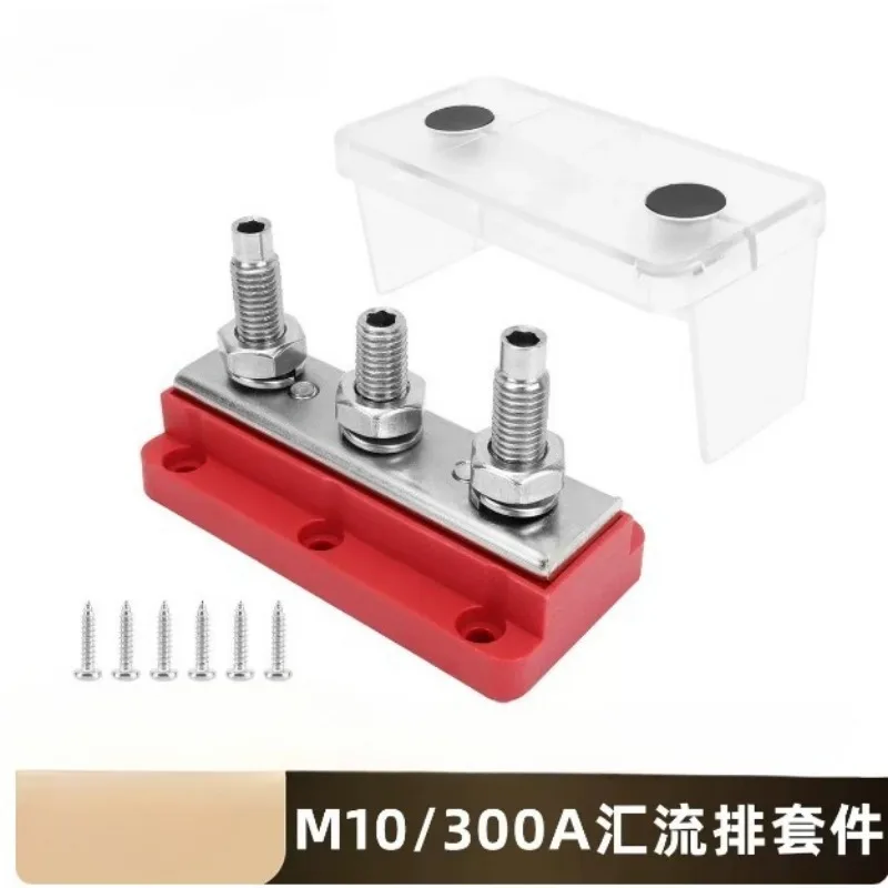 M10 Bus Bar Kit Red Black,300A High Current 3/4‑Post Copper Stud Heavy‑Duty Power Distribution Terminal Block for Auto
