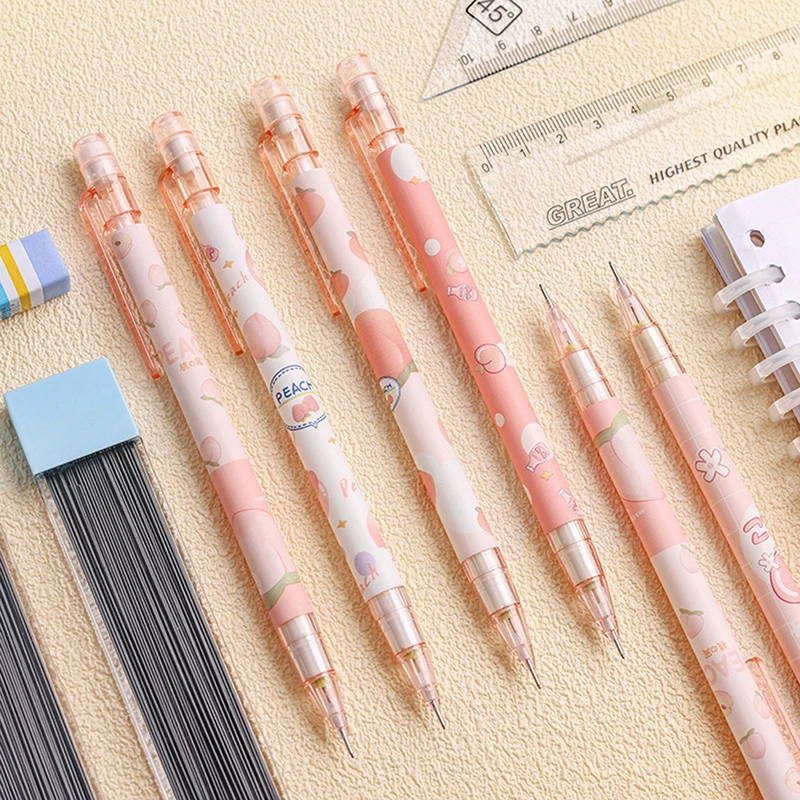 5pcs/pack 0.5mm Sweet Peach Mechanical Pencil With Leads Cute Pencil School Stationeries Supplies Gifts Cartoon Students Prize