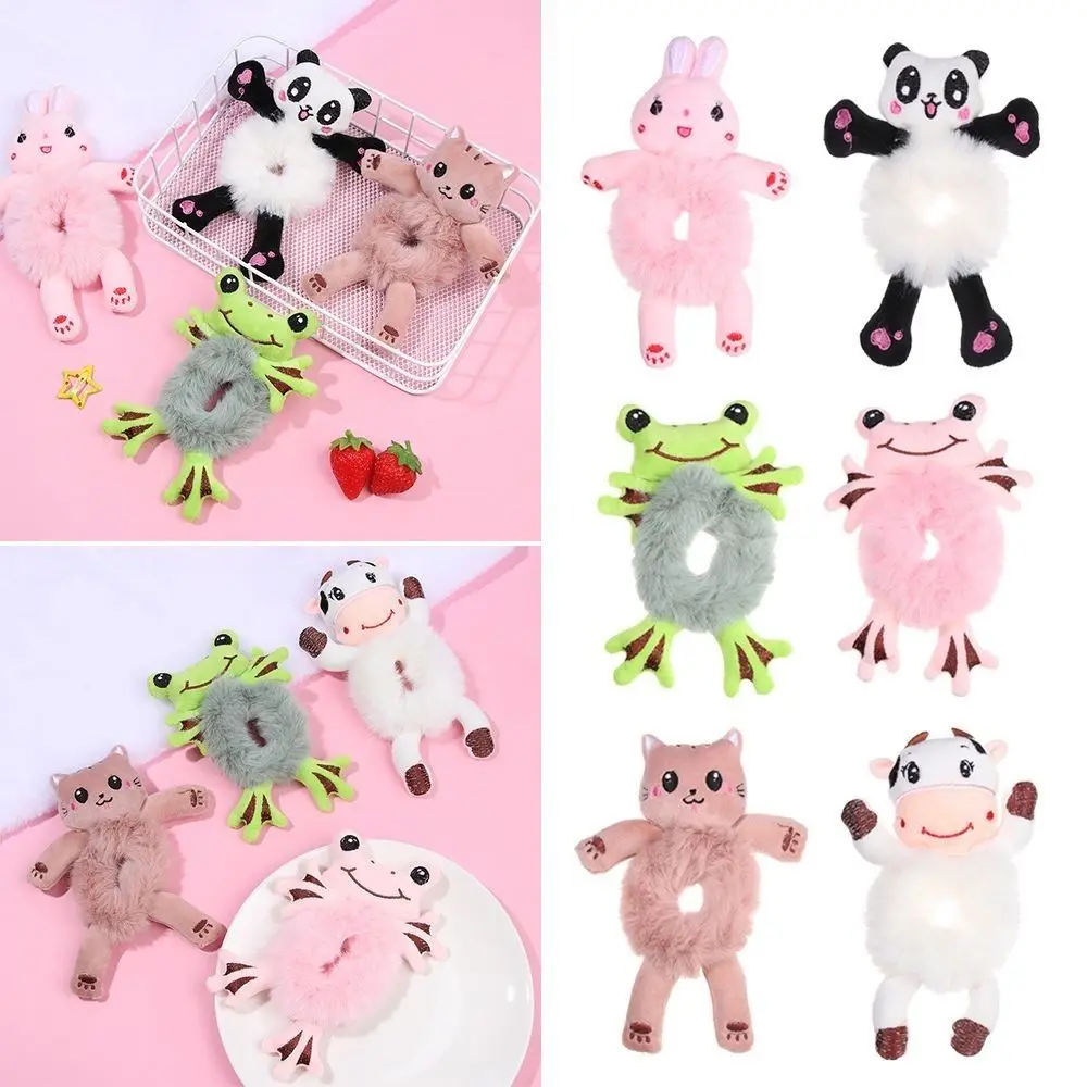 Cute Plush Bear Frog Hair Rope Women Elastic Hair Scrunchies Girls Hair Band Hair Ring Ponytail Holder Hair Accessories Fashion