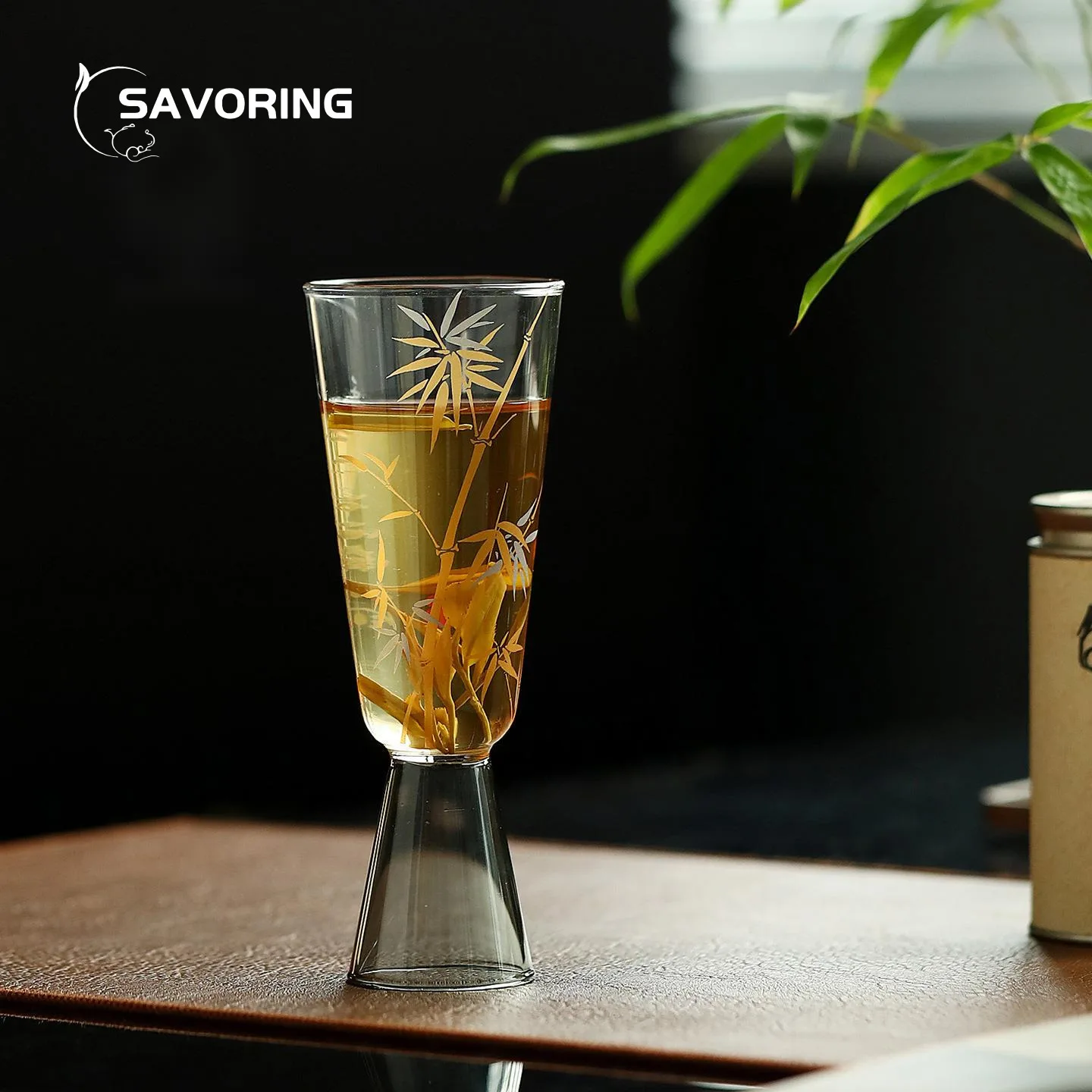 Gold Silver Bamboo Tea Cup 220ml Heat Resistant Glass Tea Cups Large Supplies Beautiful  High Foot Cups Tea Ceremony Mug Maker