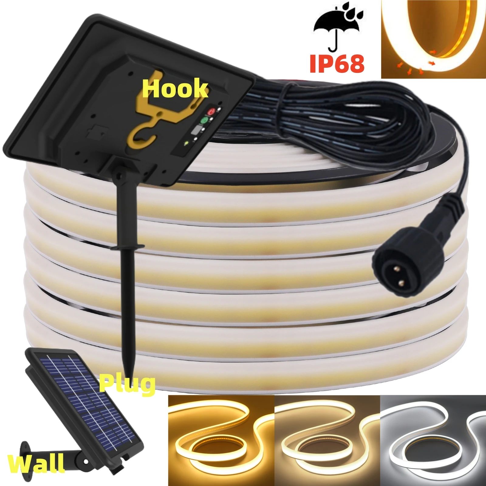 DC 24V COB Solar Neon Strip LED Lights 6X12MM 320LEDs Waterproof IP68 Flex Warm White Natural Double-sided Glow Linear Lighting