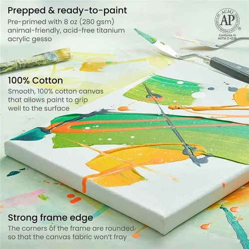 Imagen 2 del producto Paquete de 4 lienzos cuadrados blancos y blancos para artistas, marco de tablero de madera, tableros de lona de algodón para artistas para pintura al óleo, acuarela acrílica