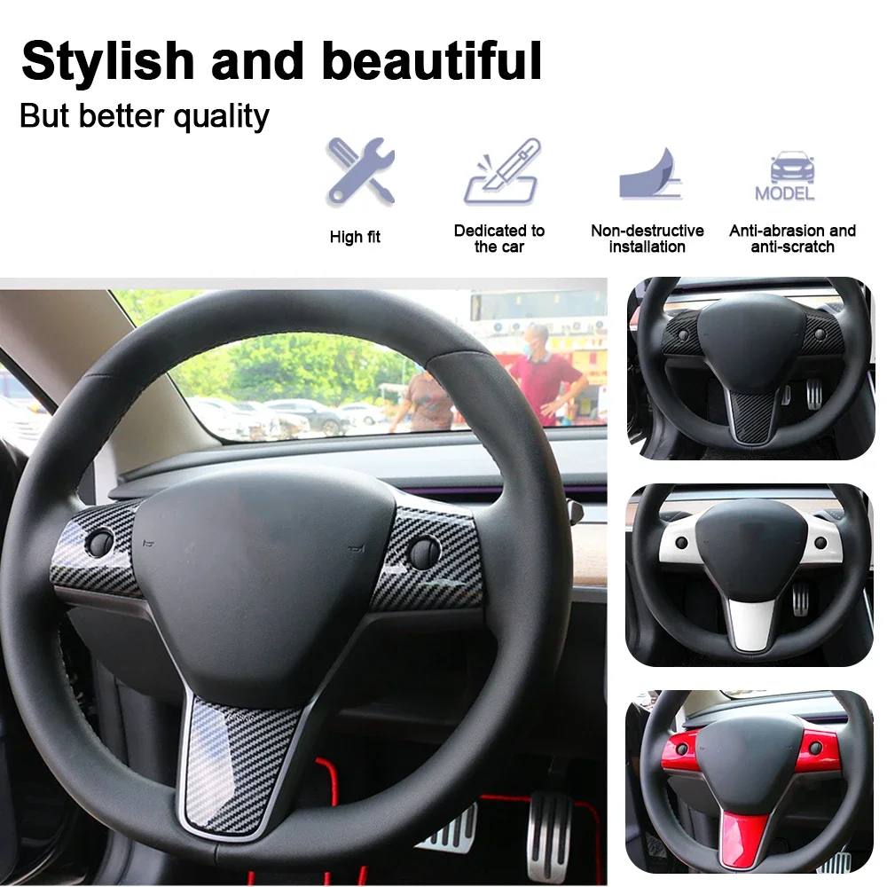 Carbon Fiber Steering Wheel Trim for Tesla Model 3 Model Y Matte ABS Novelty Modified For Tesla Interior Accessories 2022 2023