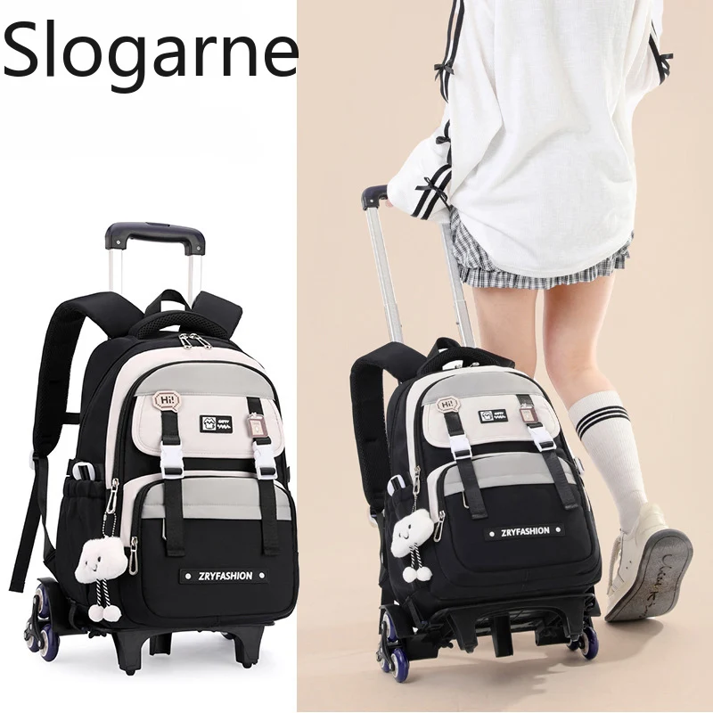 Girls Rolling Backpack Students Waterproof School Bag with Wheels Middle School Trolley Luggage Back Pack Women Wheeled Backpack