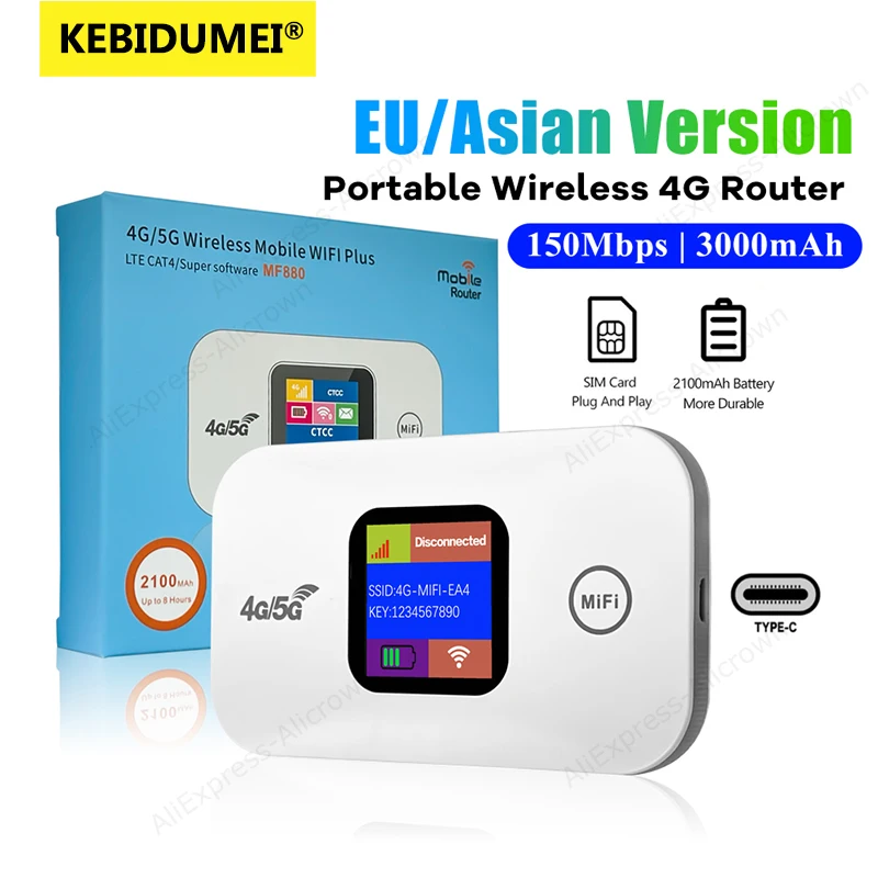 

KEBIDUMEI 4G Mobile WIFI Router 150Mbps 4G LTE Wireless Router Portable Pocket MiFi Modem Mobile Wifi Hotspot with Sim Card Slot