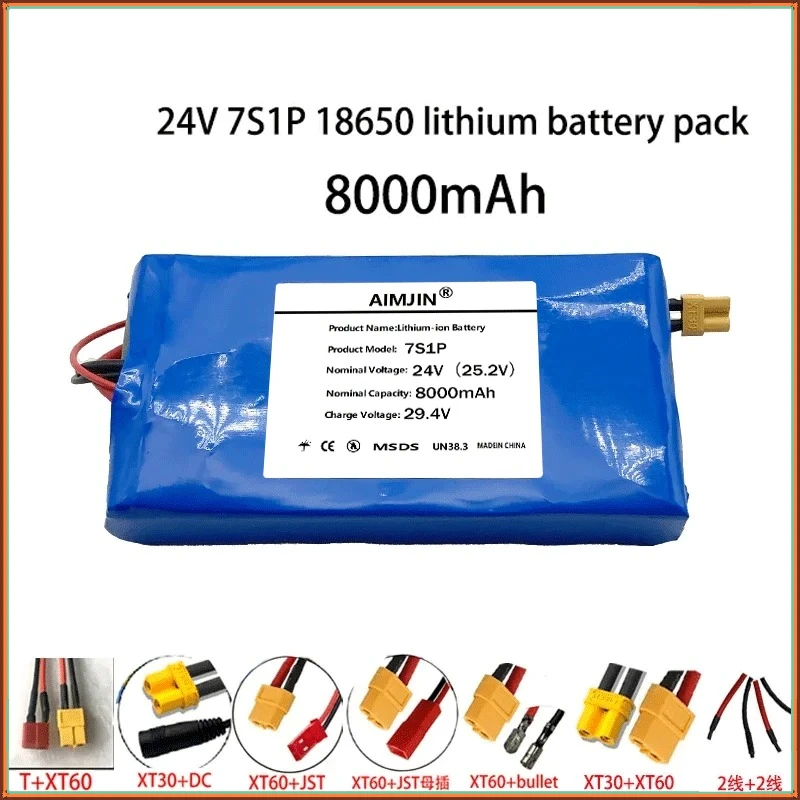 🚧 7S1P 25.2V 24V 8000mAh 18650 Li-ion Battery Pack with BMS,For Monitoring Speaker Small Electric Unicycle Rechargeable Battery