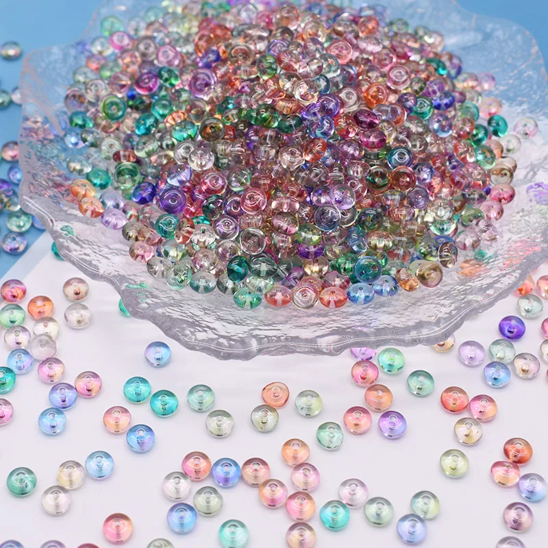 New Color 6x3mm 15g Mixed Color Glass Bead Wheel Flat Round Loose Beads for Jwelry Making DIY Accessories Handmade