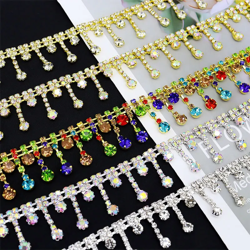 10Yards Rhinestone Fringe Trim Sparkle Diamond Rhinestone Tassel Chain Crystal Belt Clothing Bag DIY Wedding Decoration Gift