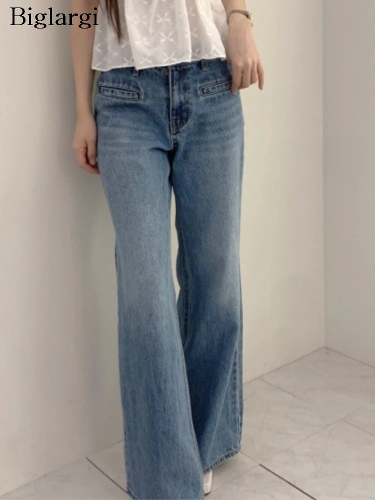 Jeans plissado de cintura alta feminino, calças largas femininas, calças longas soltas, estilo coreano, moda retrô, outono