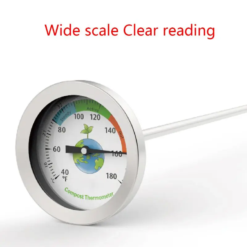 X37E 50 Edelstahl-Kompost-Boden-Thermometer, Celsius-Messung, Garten, Hof, 40–180 ℉ Zifferblatttemperatur